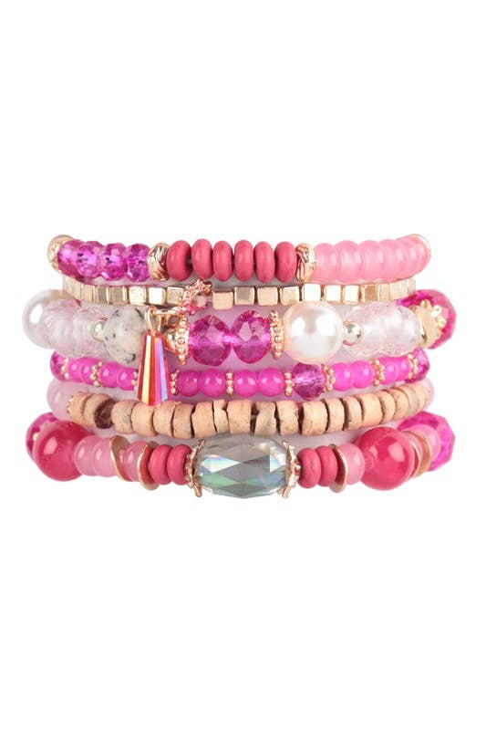 MULTI-STONE BEADS STACKABLE BRACELETS: BLACK / ONE SIZE