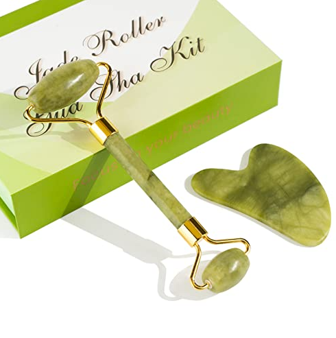 Gift Box Facial & Body Massage Tool Set 100% Natural Quartz: Sprout Green