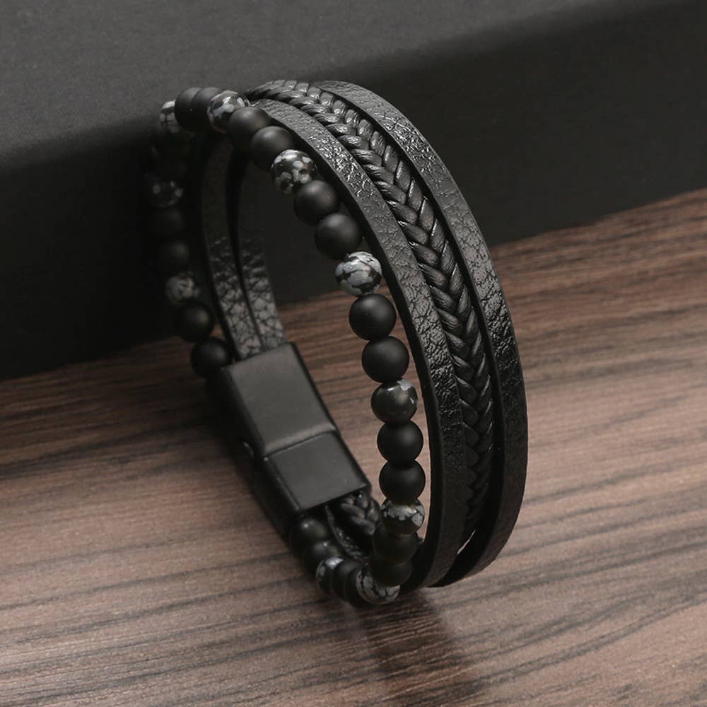 Gemstone Men's Leather Bracelets - 8 Pcs