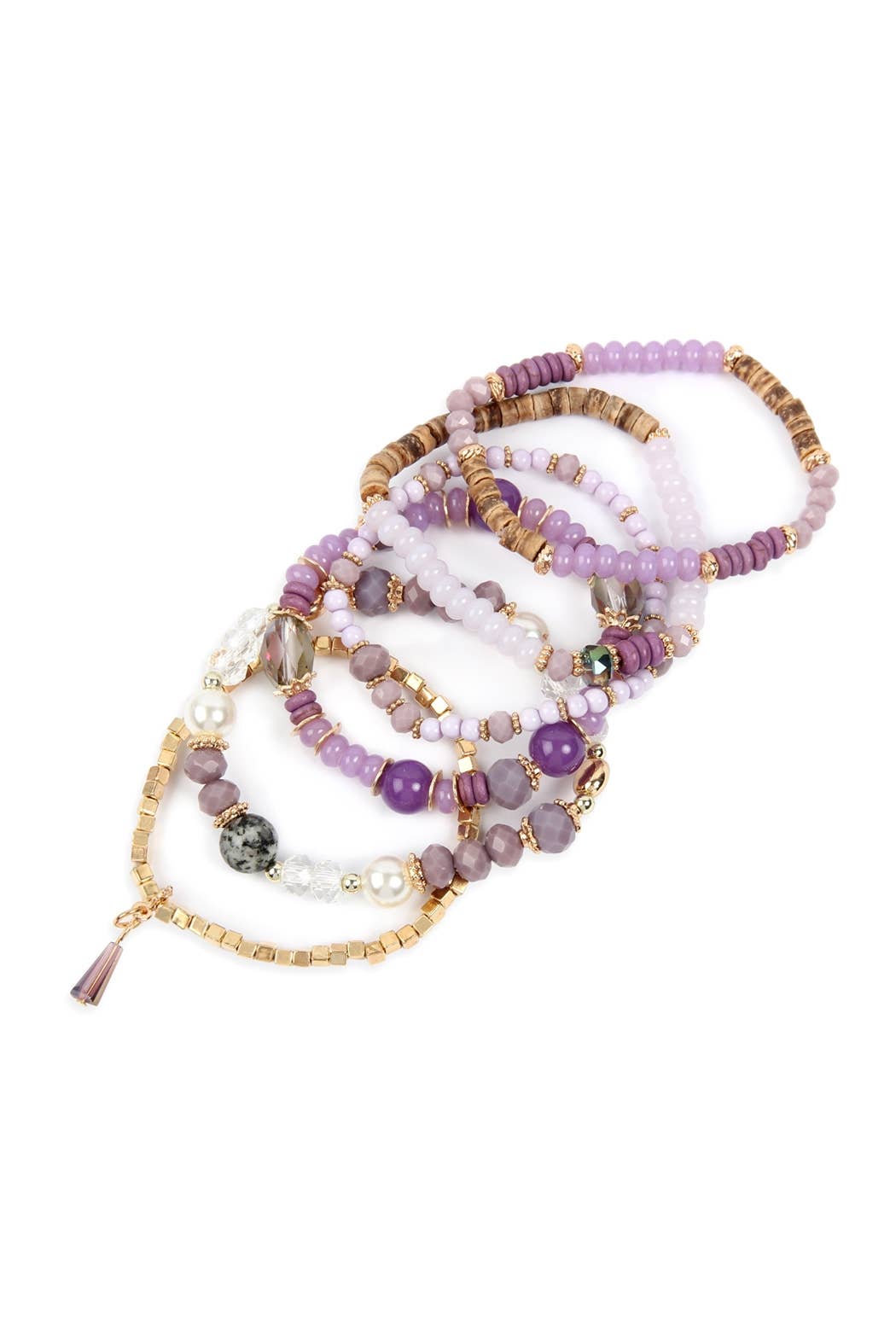 MULTI-STONE BEADS STACKABLE BRACELETS: BLACK / ONE SIZE