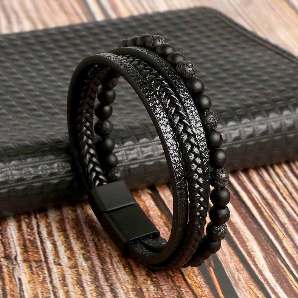 Gemstone Men's Leather Bracelets - 8 Pcs