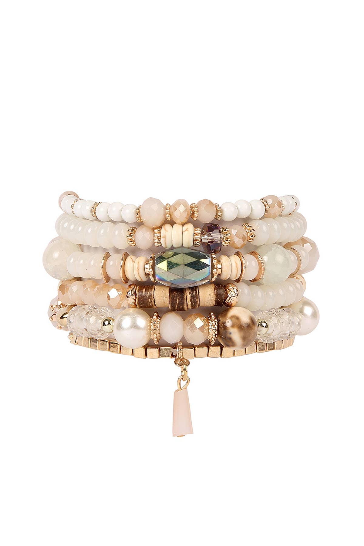 MULTI-STONE BEADS STACKABLE BRACELETS: BLACK / ONE SIZE
