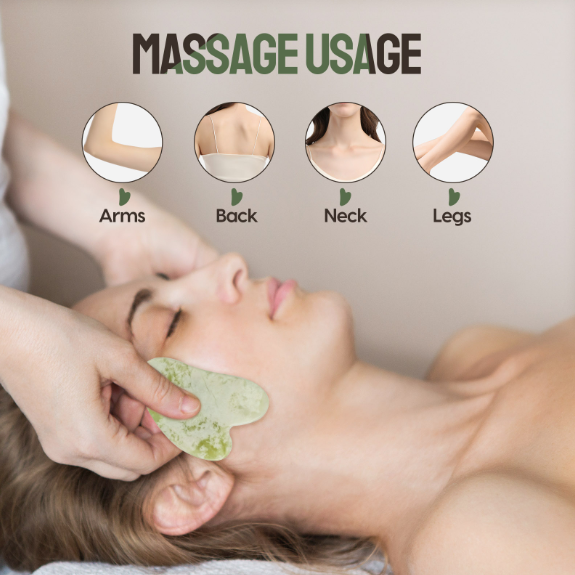 Gift Box Facial & Body Massage Tool Set 100% Natural Quartz: Sprout Green