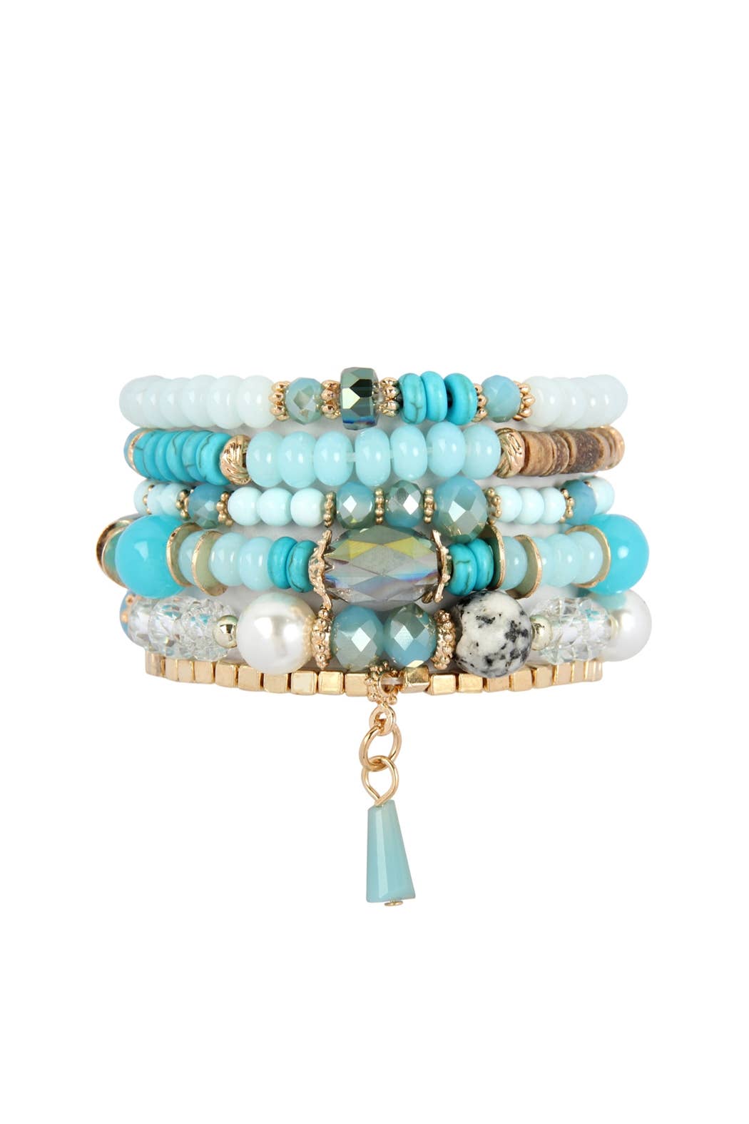 MULTI-STONE BEADS STACKABLE BRACELETS: BLACK / ONE SIZE