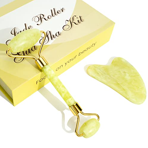 Gift Box Facial & Body Massage Tool Set 100% Natural Quartz: Sprout Green
