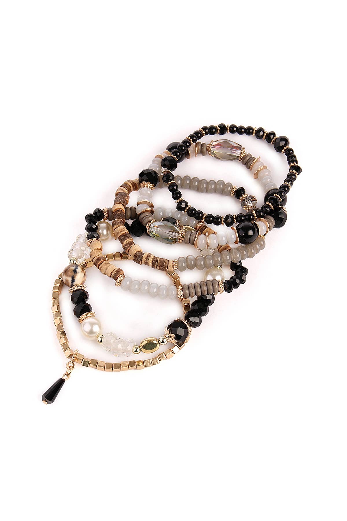MULTI-STONE BEADS STACKABLE BRACELETS: BLACK / ONE SIZE