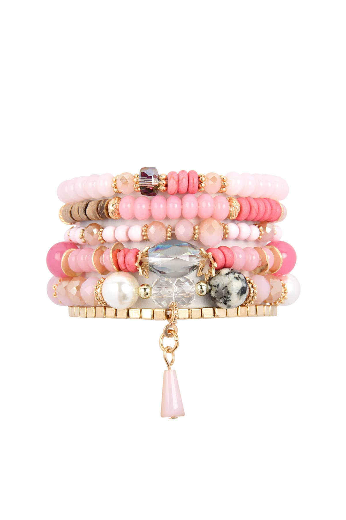 MULTI-STONE BEADS STACKABLE BRACELETS: BLACK / ONE SIZE