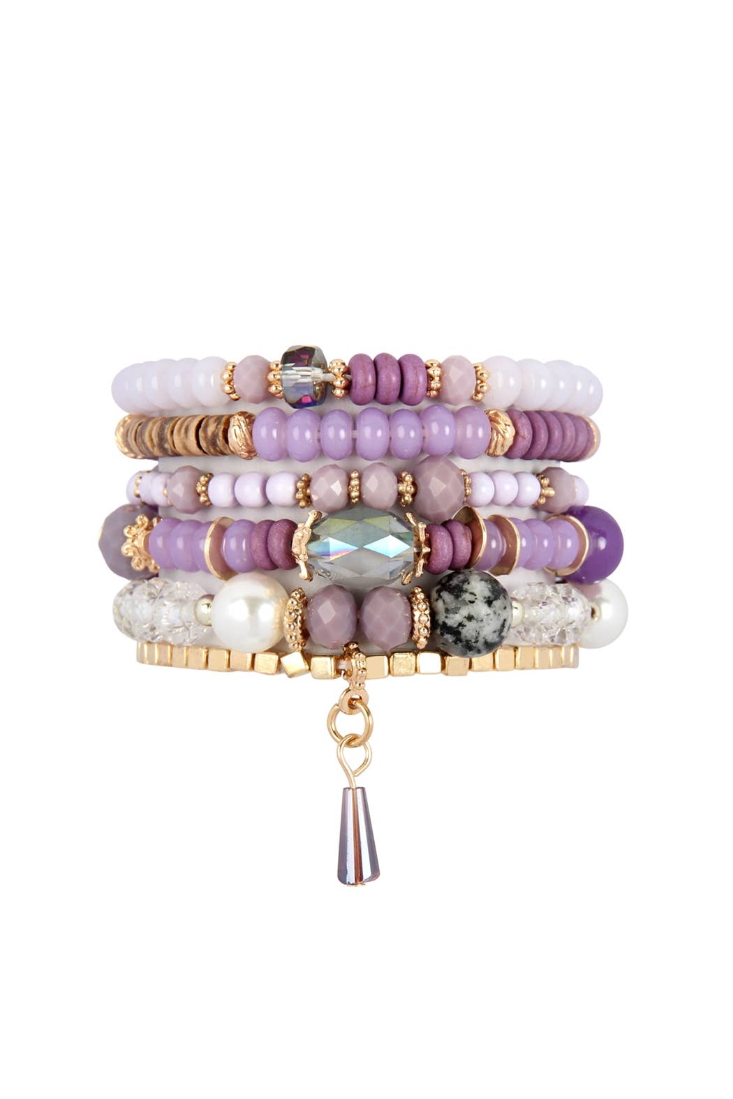 MULTI-STONE BEADS STACKABLE BRACELETS: BLACK / ONE SIZE