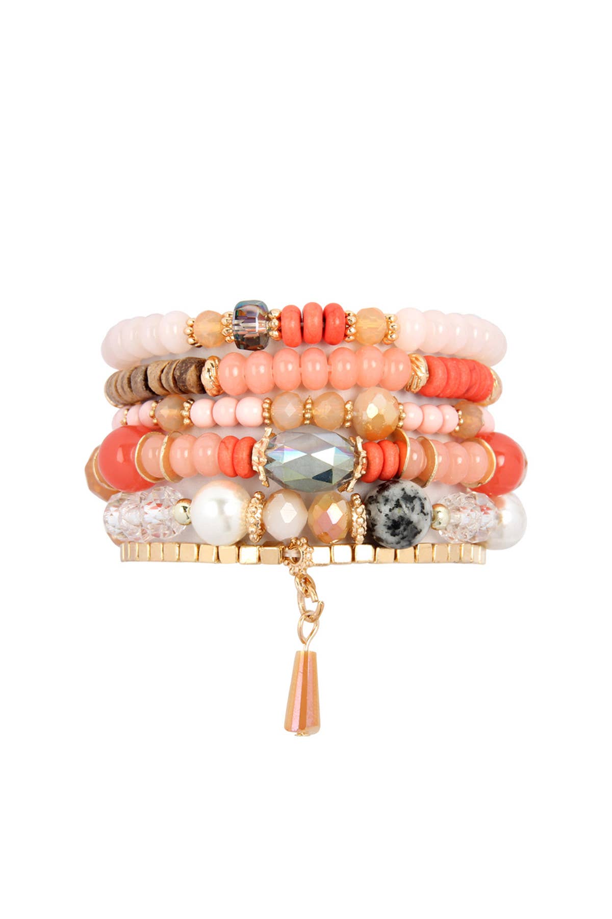MULTI-STONE BEADS STACKABLE BRACELETS: BLACK / ONE SIZE