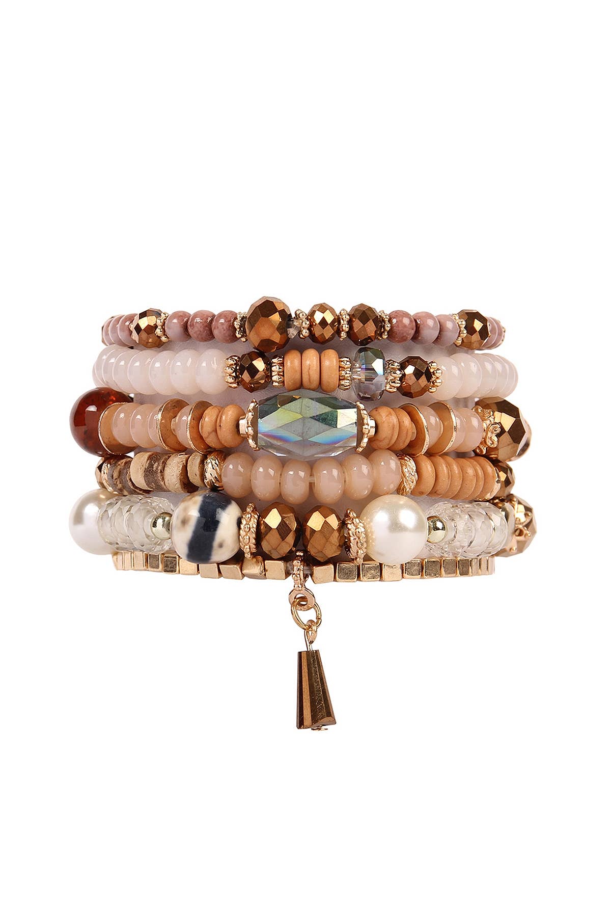 MULTI-STONE BEADS STACKABLE BRACELETS: BLACK / ONE SIZE