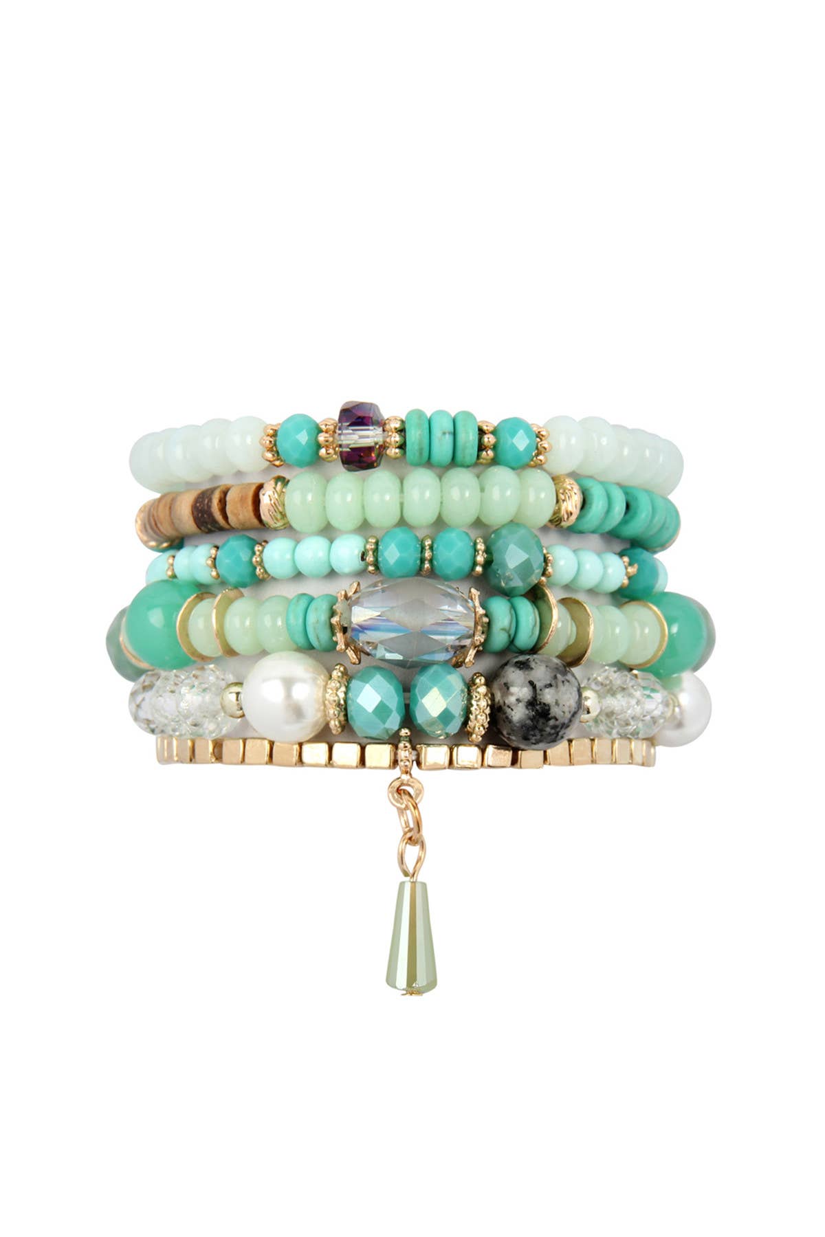 MULTI-STONE BEADS STACKABLE BRACELETS: BLACK / ONE SIZE