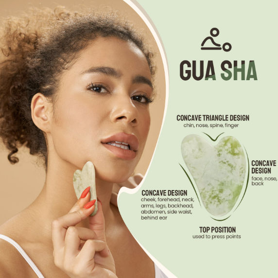 Gift Box Facial & Body Massage Tool Set 100% Natural Quartz: Sprout Green