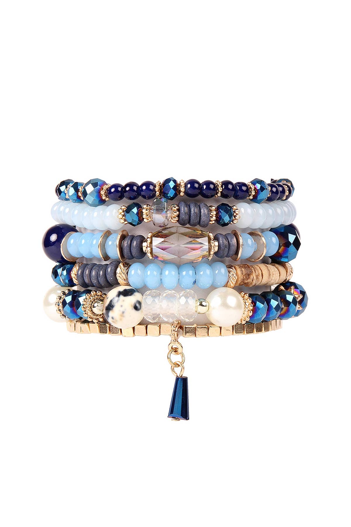 MULTI-STONE BEADS STACKABLE BRACELETS: BLACK / ONE SIZE
