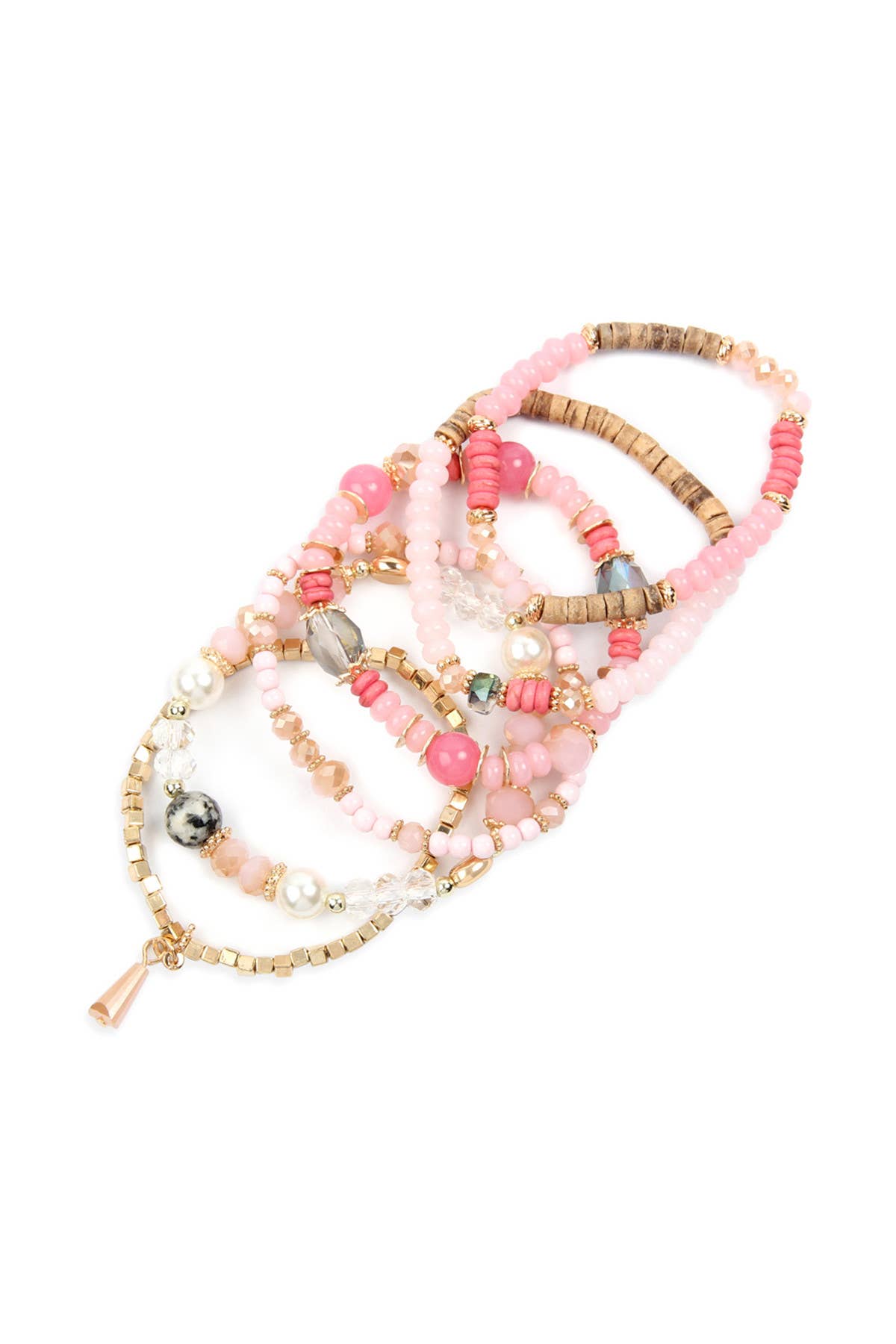 MULTI-STONE BEADS STACKABLE BRACELETS: BLACK / ONE SIZE