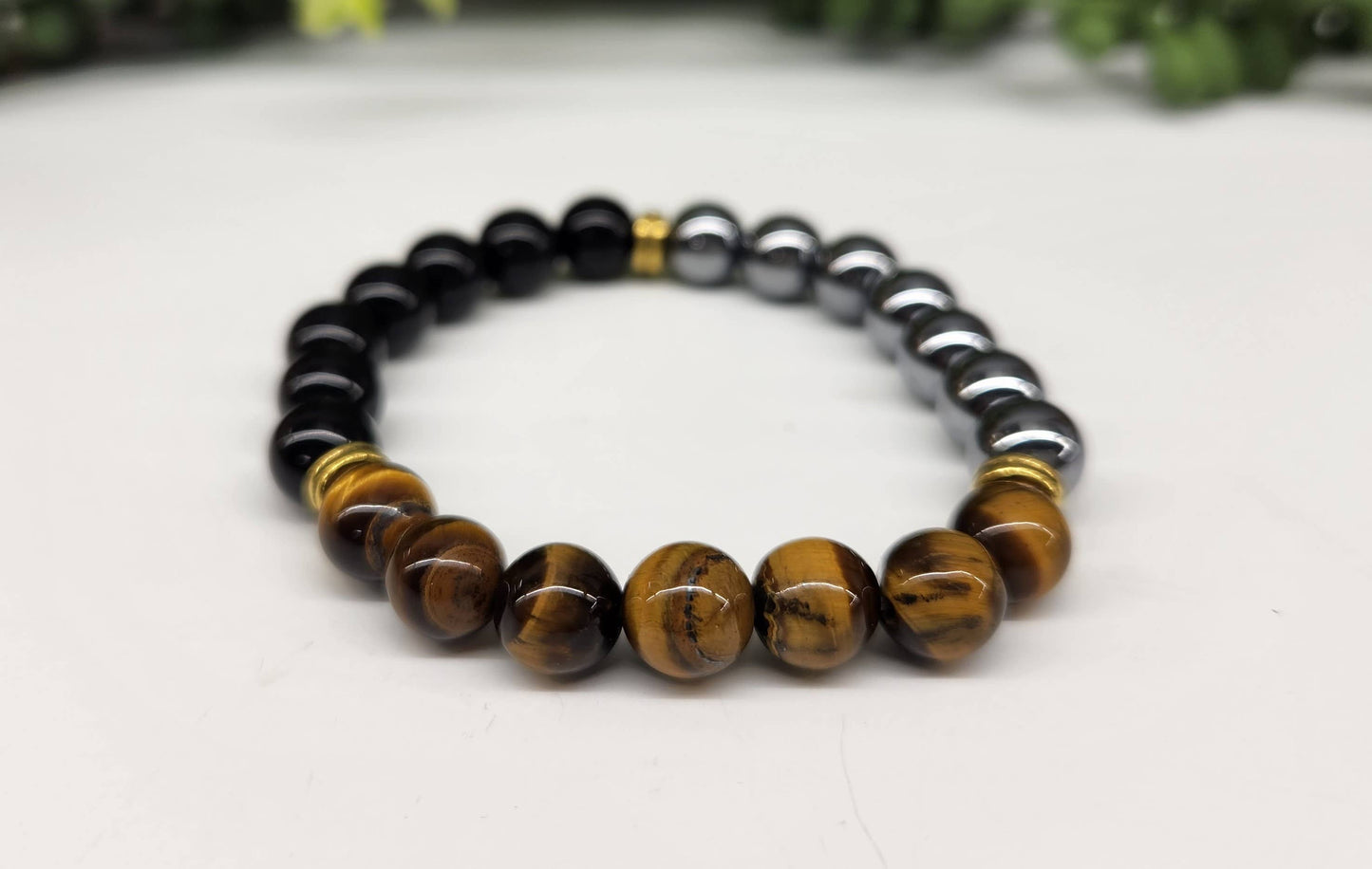 TRIPLE PROTECTION- Hematite/Tiger Eye/Blk Obsidian Bracelet