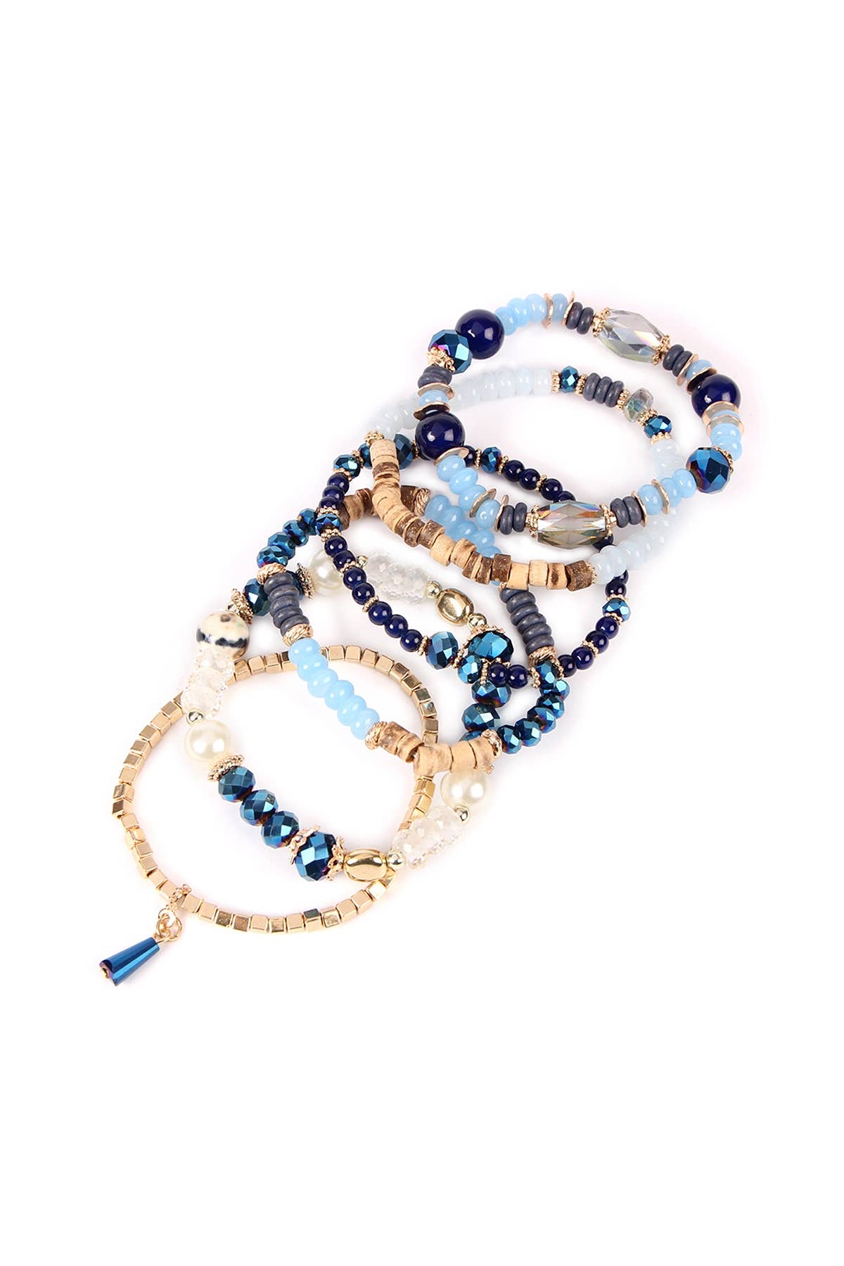 MULTI-STONE BEADS STACKABLE BRACELETS: BLACK / ONE SIZE