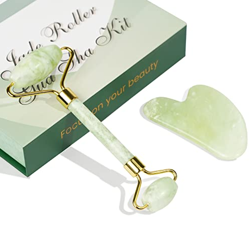 Gift Box Facial & Body Massage Tool Set 100% Natural Quartz: Sprout Green