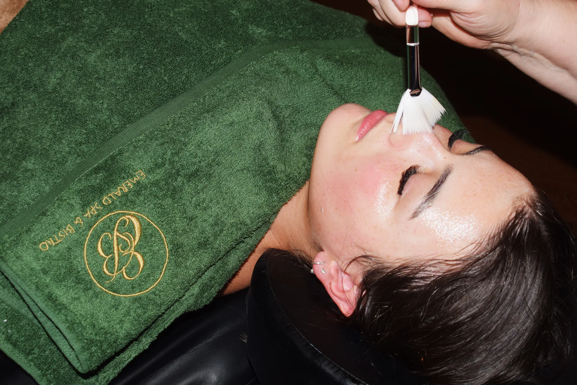 A personalised facial treatment in progress at Emerald Spa & Bistro in Sherwood Park